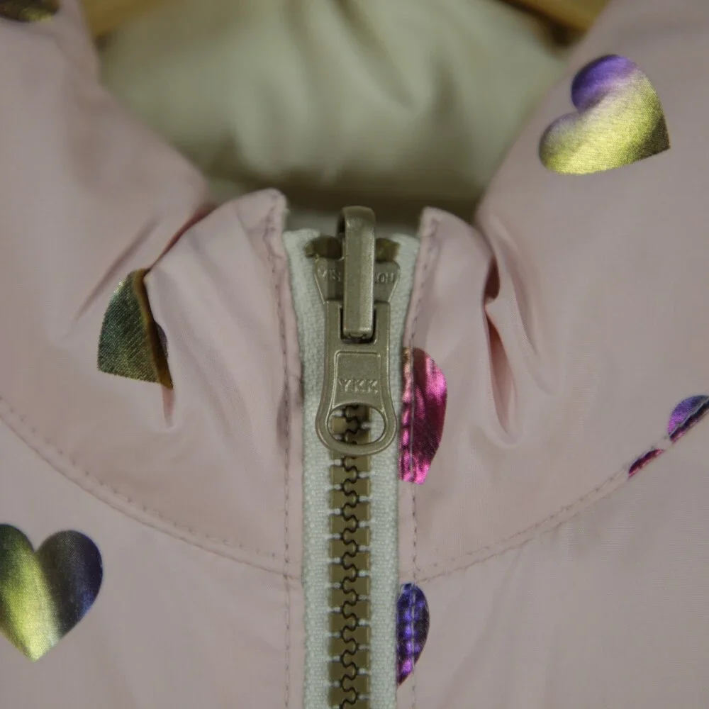 Gap Puffer Vest Girls L/XL Womens XS Off White Pink Metallic Iridescent Heart